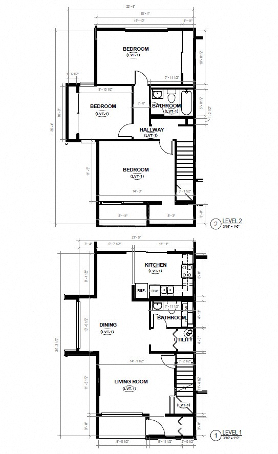 Floor plan for 3 beds, 2 baths, 1290 sqft